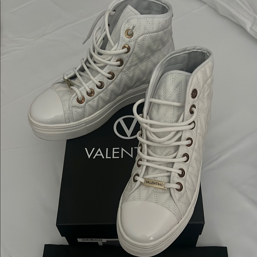 Valentino White Sneakers High-Top Minimalist Design
